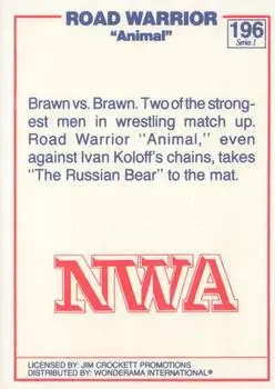 1988 Wonderama NWA #196 - Road Warrior Animal - Back