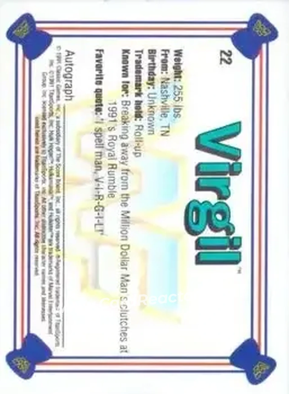 1991 Classic WWF Superstars #22 - Virgil
