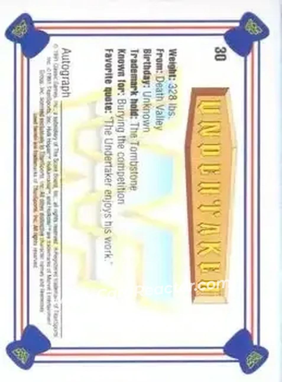 1991 Classic WWF Superstars #30 - The Undertaker 1991 Classic WWF Superstars #30 - The Undertaker