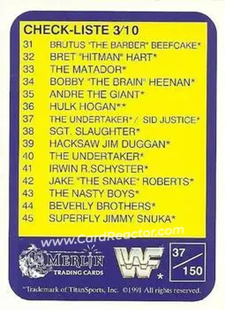 1991 Merlin WWF (German) #37 - Card #37