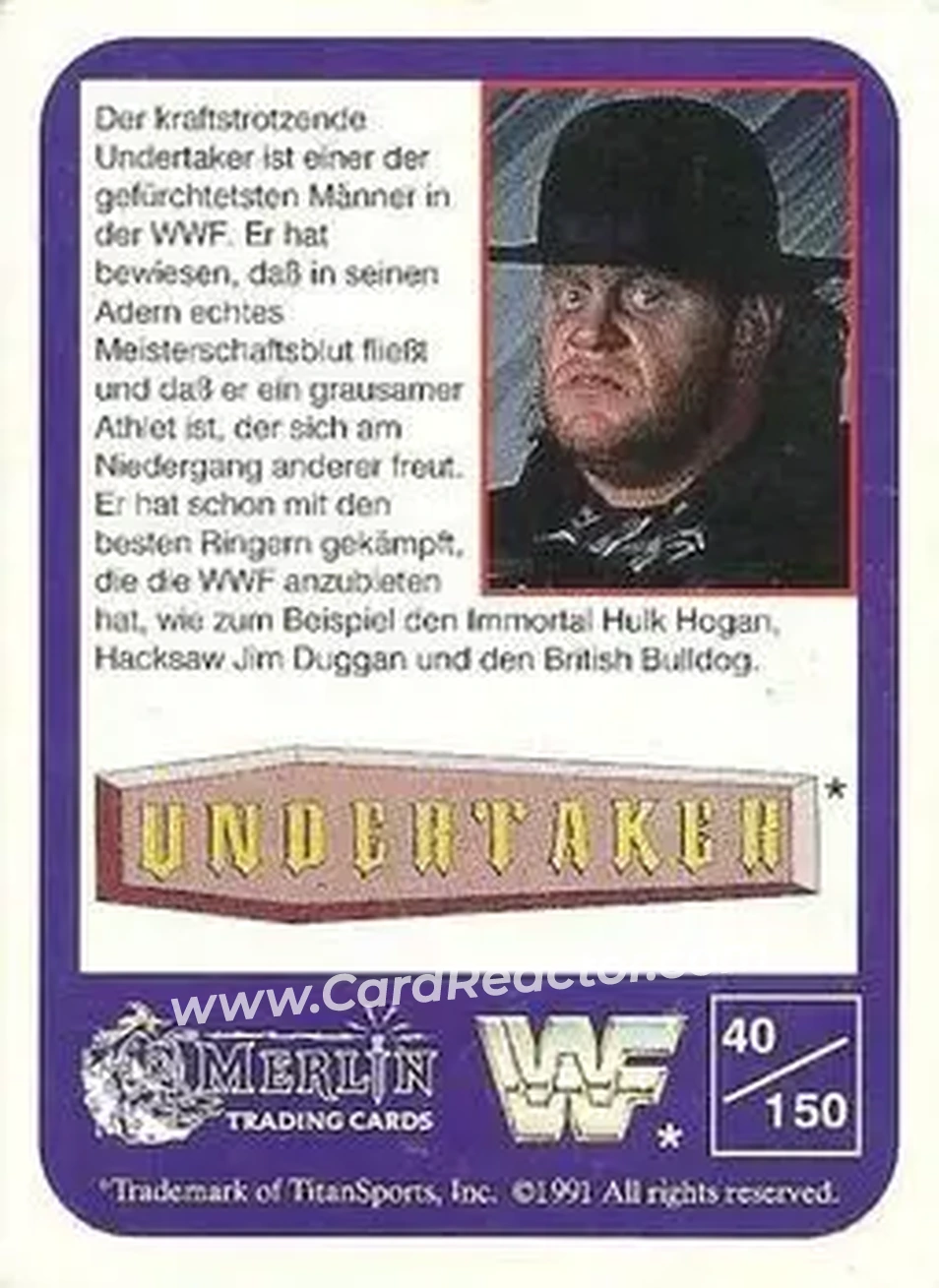 1991 Merlin WWF (German) #40 - The Undertaker