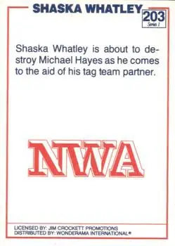 1988 Wonderama NWA #203 - Shaska Whatley - Back