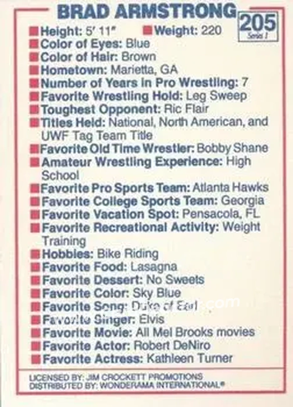 1988 Wonderama NWA #205 - Brad Armstrong