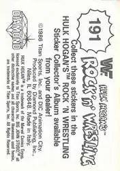 1986 Hulk Hogan's Rock 'n' Wrestling Stickers #191 - Card #191 - Back