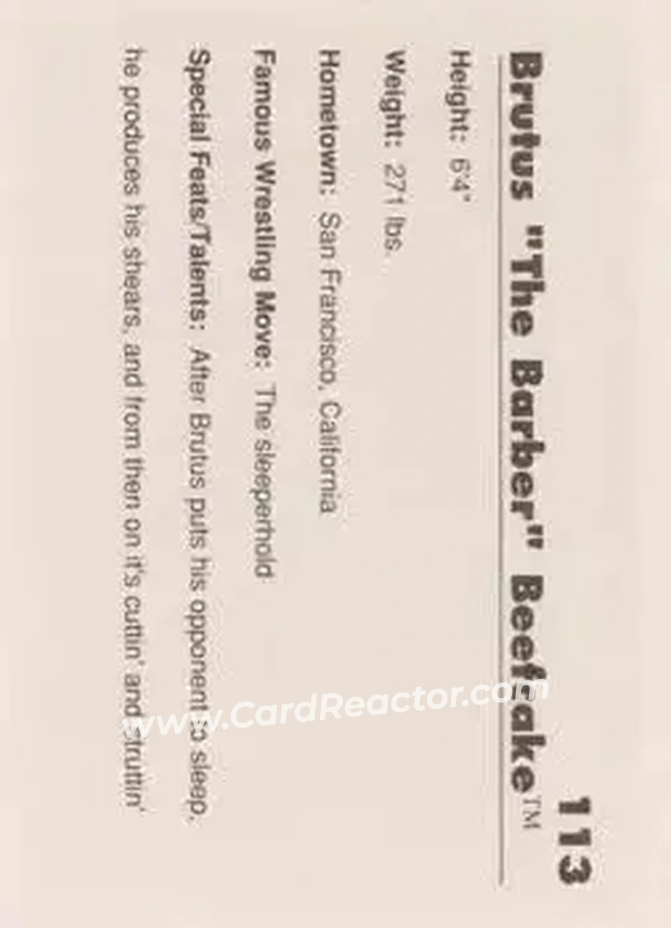 1990 Classic WWF #113 - Brutus "The Barber" Beefcake
