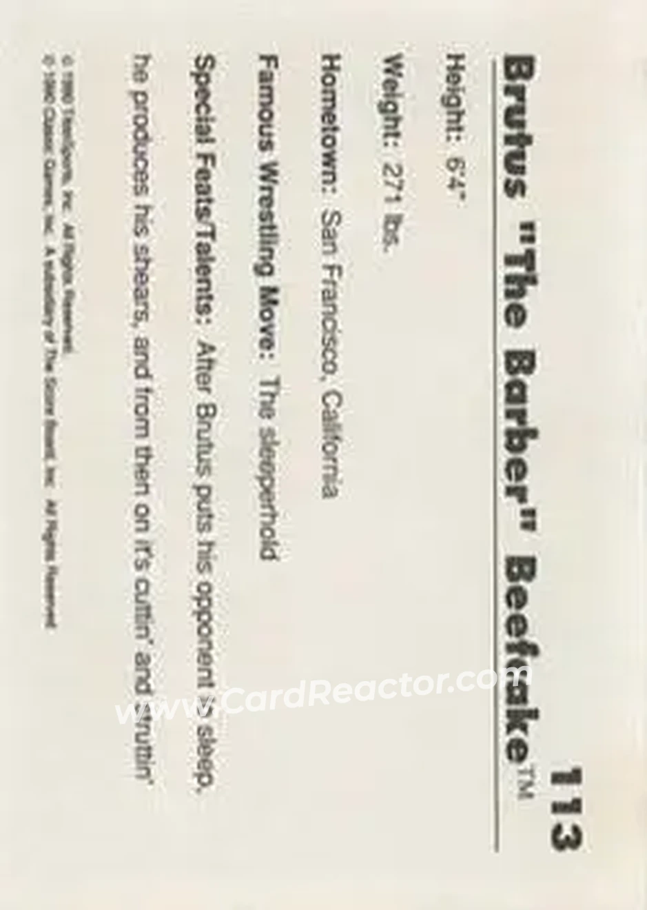 1990 Classic WWF #113 - Brutus "The Barber" Beefcake