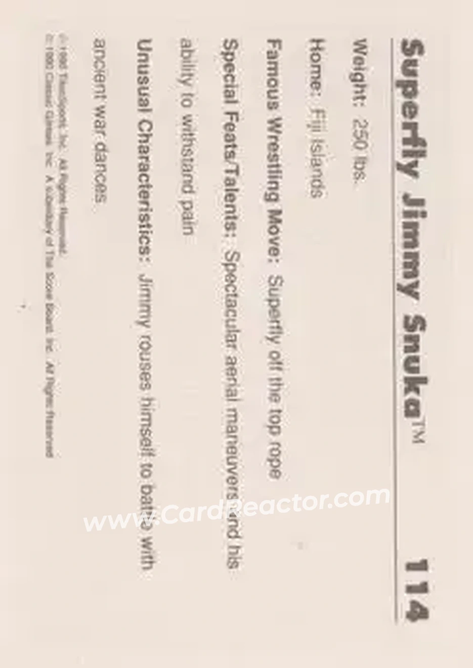 1990 Classic WWF #114 - Superfly Jimmy Snuka 1990 Classic WWF #114 - Superfly Jimmy Snuka