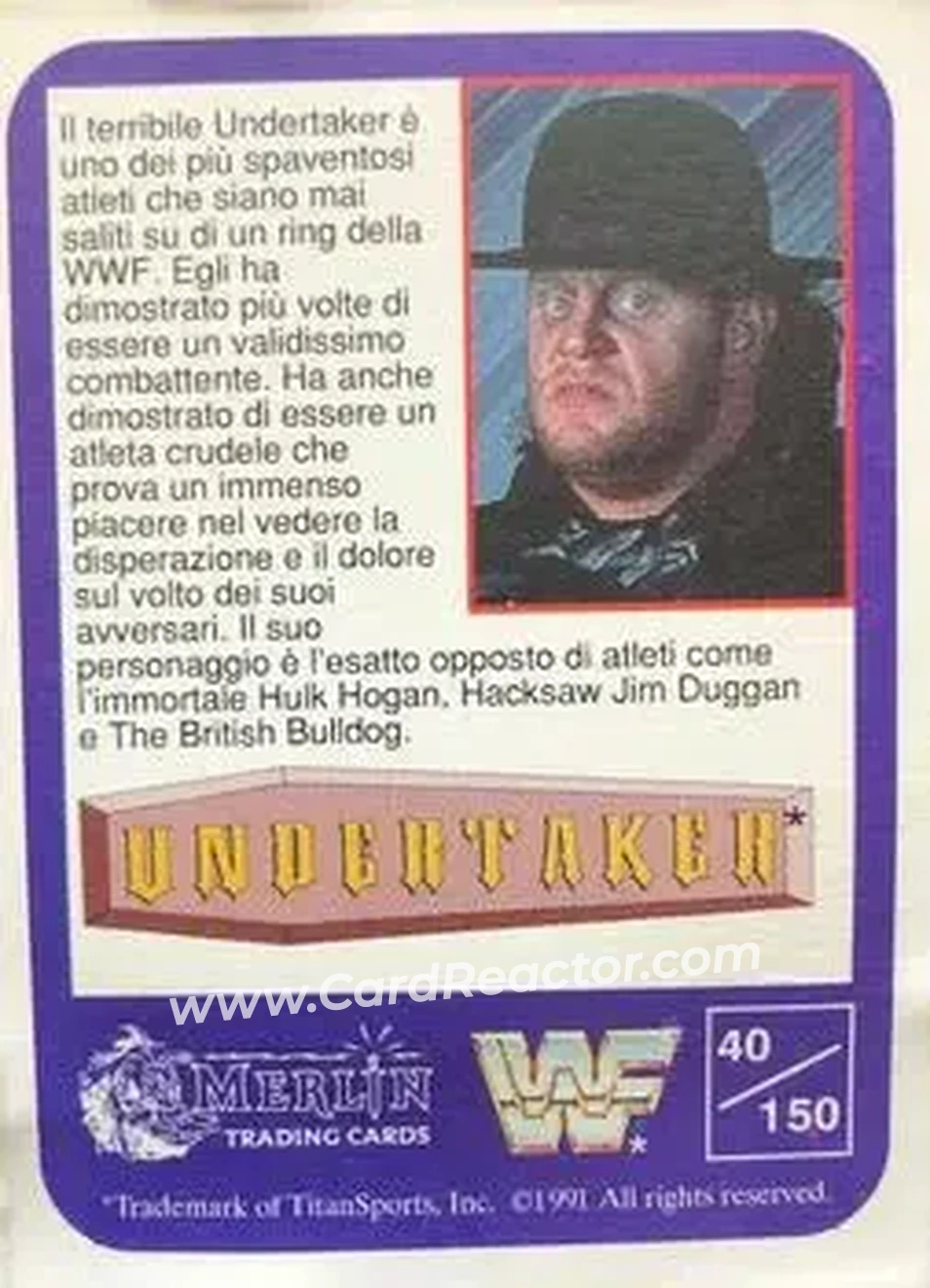 1991 Merlin WWF (Italian) #40 - The Undertaker
