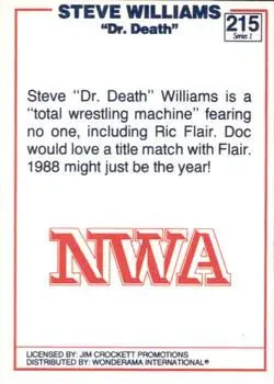 1988 Wonderama NWA #215 - Dr. Death Steve Williams - Back