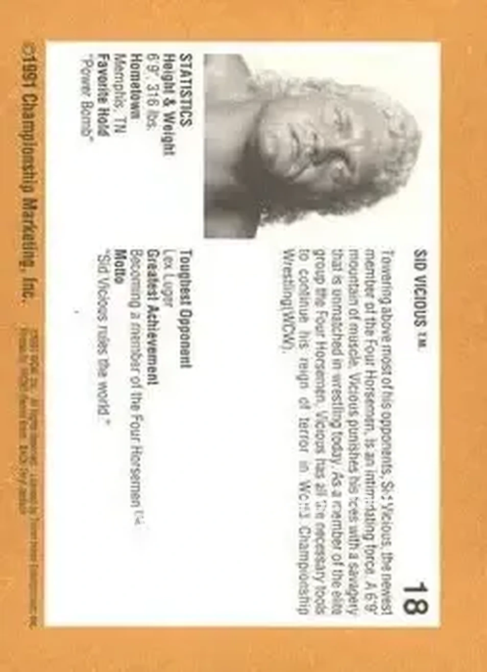 1991 Championship Marketing WCW #18 - Sid Vicious