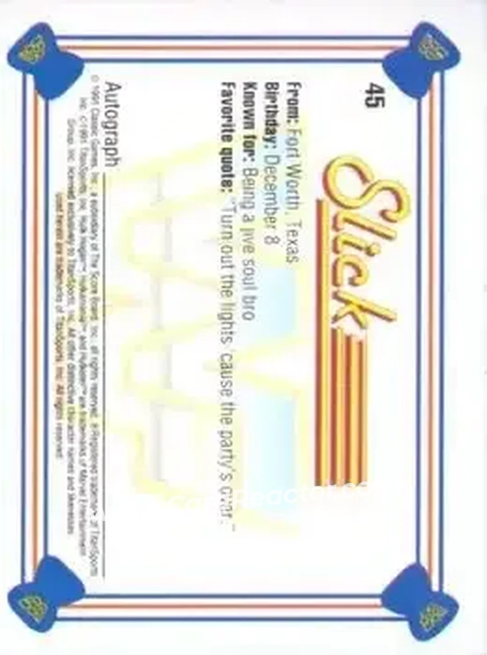 1991 Classic WWF Superstars #45 - Slick
