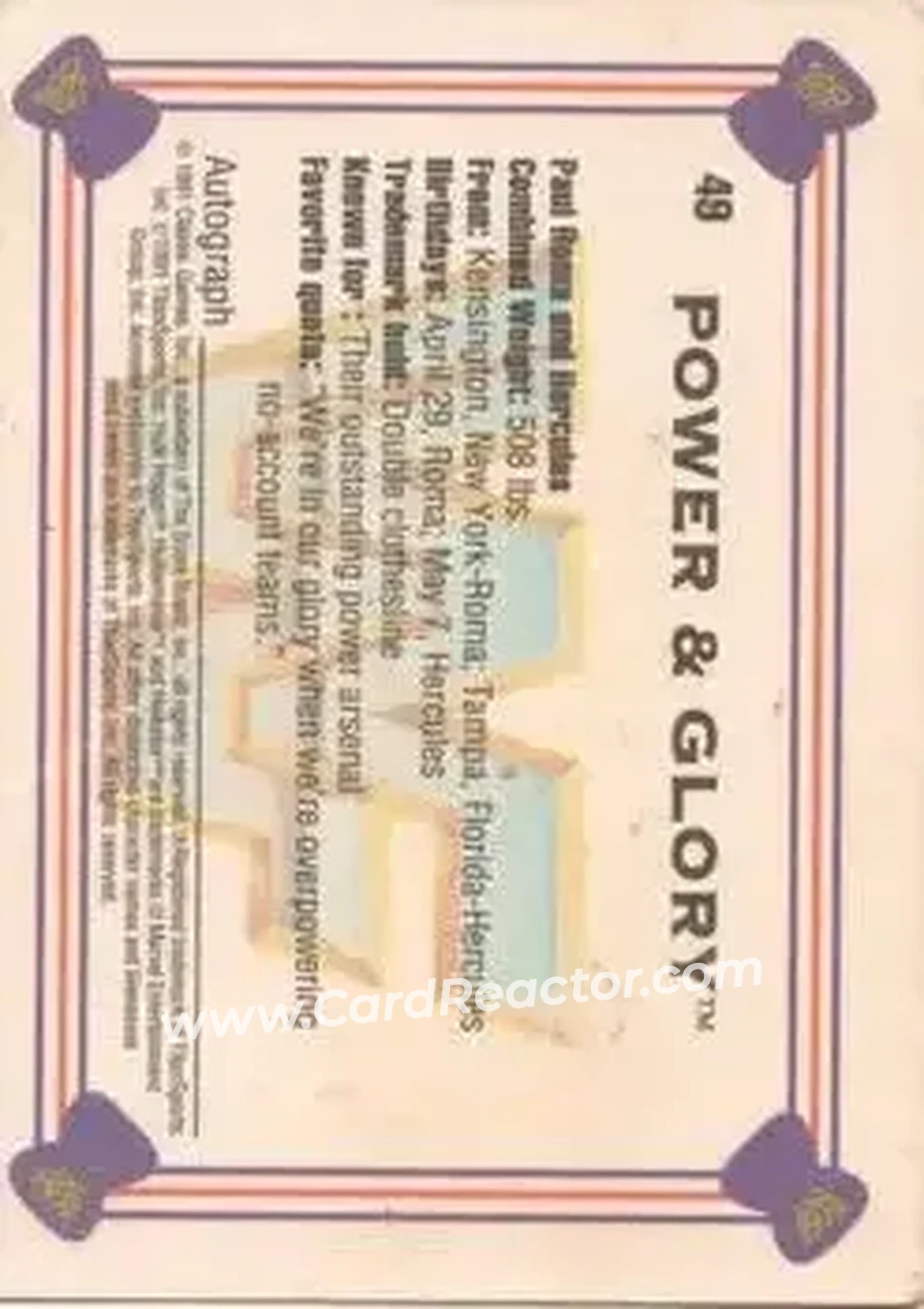1991 Classic WWF Superstars #49 - Power & Glory