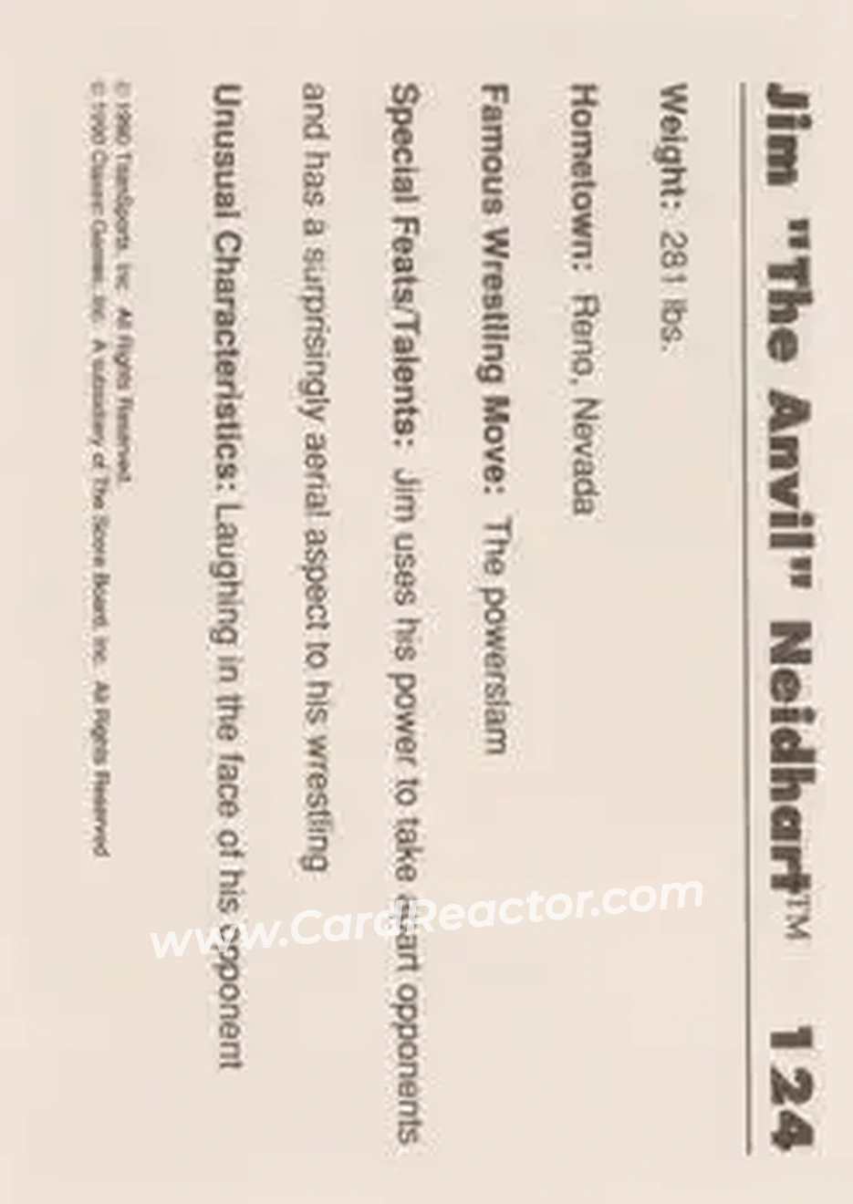 1990 Classic WWF #124 - Jim "The Anvil" Neidhart