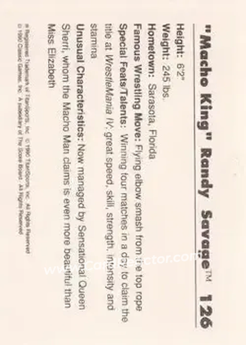 1990 Classic WWF #126 - "Macho King" Randy Savage