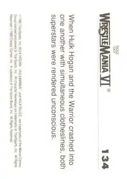 1990 Classic WWF The History of Wrestlemania #134 - Card #134 - Back 1990 Classic WWF The History of Wrestlemania #134 - Card #134 - Back
