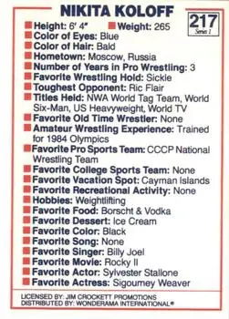 1988 Wonderama NWA #217 - Nikita Koloff - Back 1988 Wonderama NWA #217 - Nikita Koloff - Back