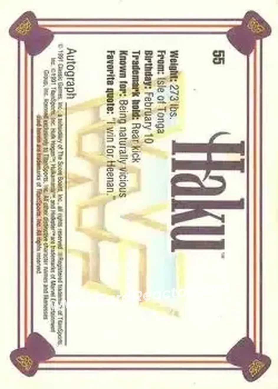 1991 Classic WWF Superstars #55 - Haku