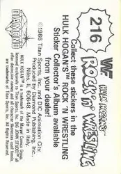 1986 Hulk Hogan's Rock 'n' Wrestling Stickers #216 - Card #216 - Back