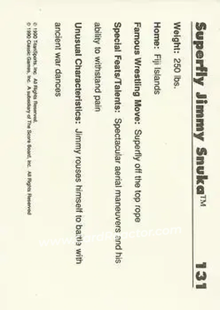 1990 Classic WWF #131 - Superfly Jimmy Snuka