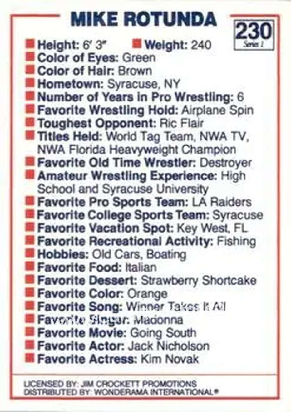 1988 Wonderama NWA #230 - Mike Rotunda