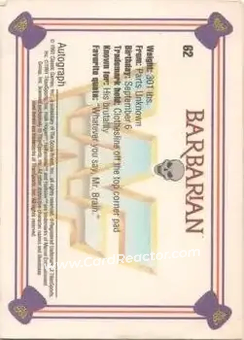 1991 Classic WWF Superstars #62 - Barbarian 1991 Classic WWF Superstars #62 - Barbarian