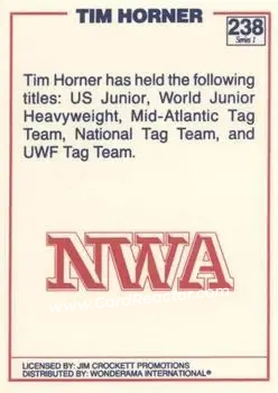 1988 Wonderama NWA #238 - Tim Horner