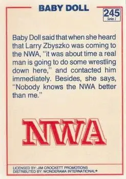 1988 Wonderama NWA #245 - Baby Doll - Back