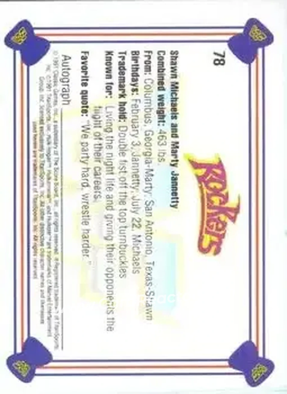 1991 Classic WWF Superstars #78 - Rockers 1991 Classic WWF Superstars #78 - Rockers