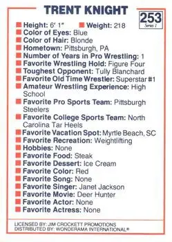 1988 Wonderama NWA #253 - Trent Knight - Back