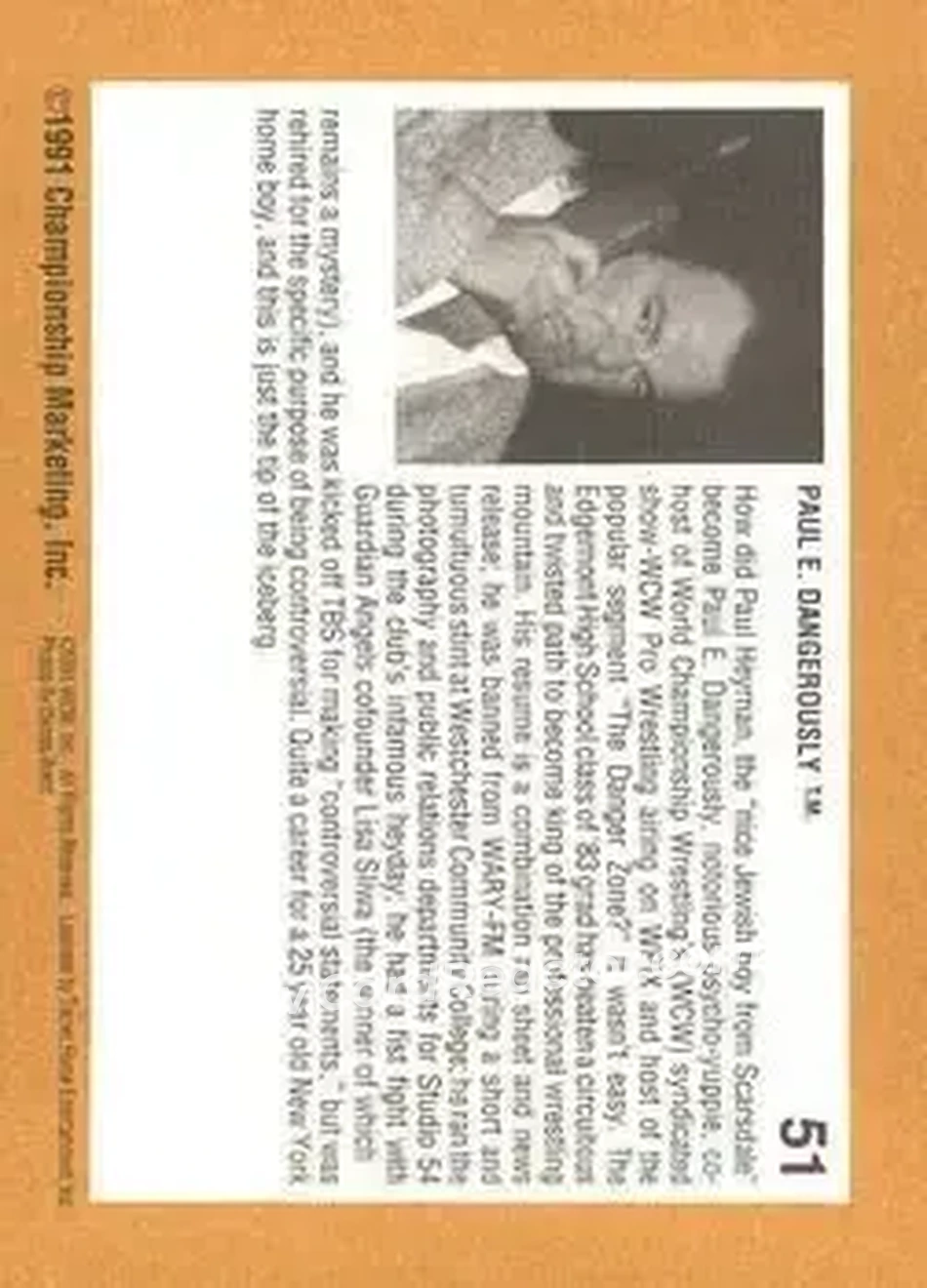 1991 Championship Marketing WCW #51 - Paul E. Dangerously