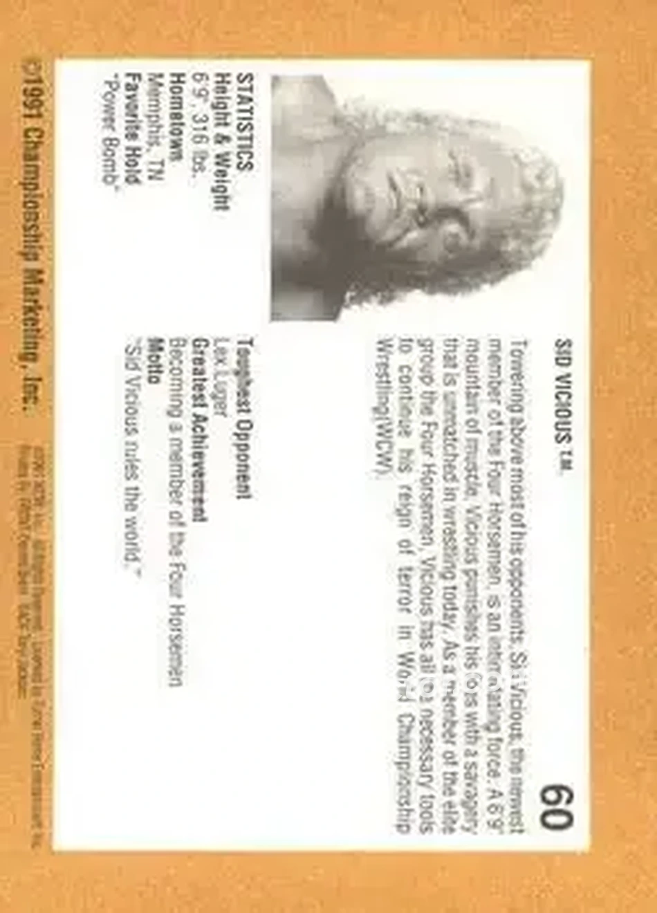1991 Championship Marketing WCW #60 - Sid Vicious