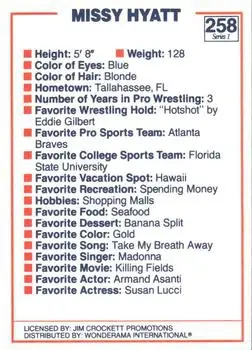 1988 Wonderama NWA #258 - Missy Hyatt - Back