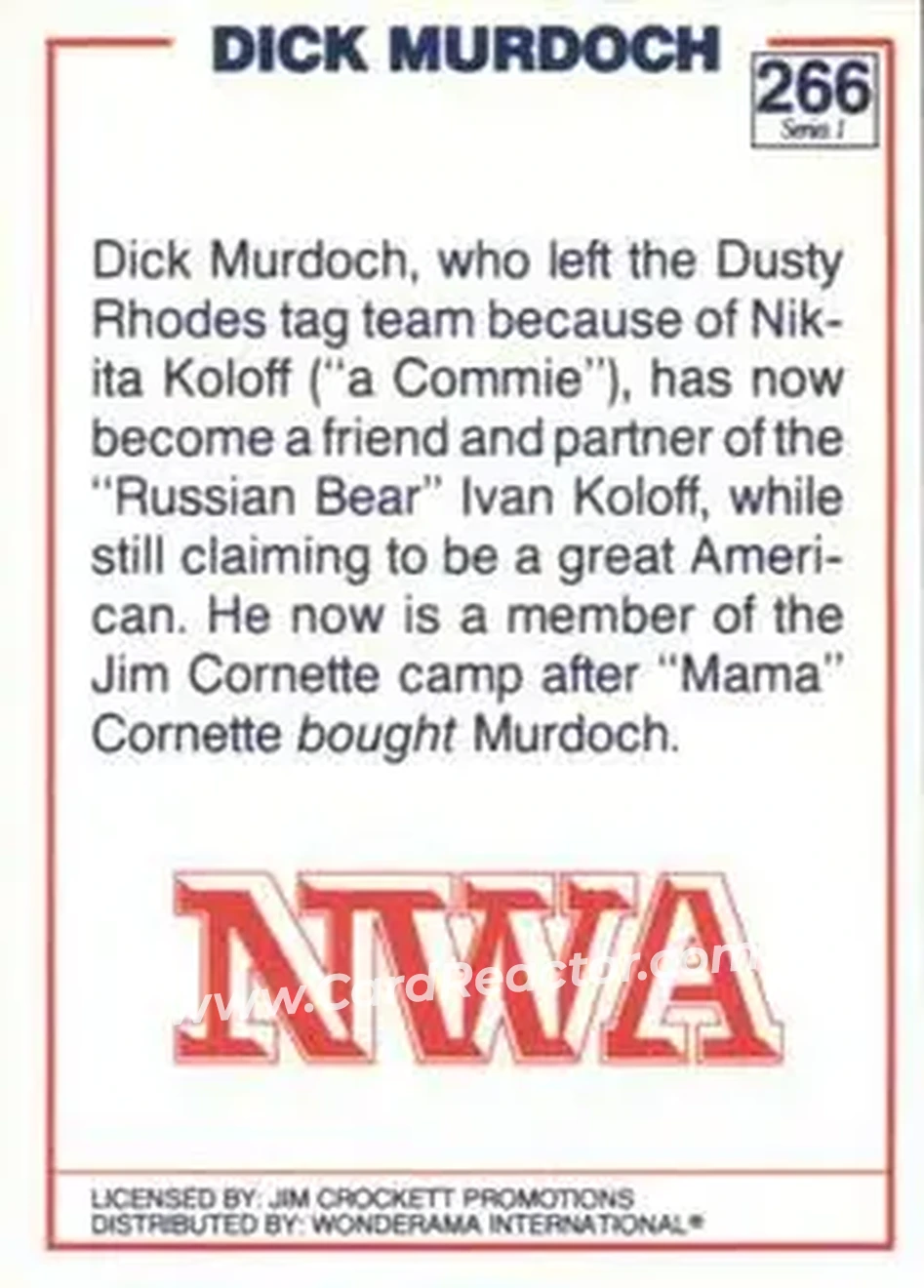 1988 Wonderama NWA #266 - Dick Murdoch 1988 Wonderama NWA #266 - Dick Murdoch