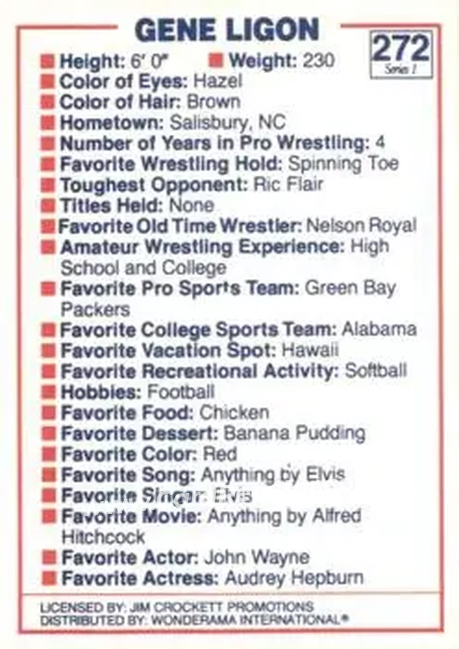 1988 Wonderama NWA #272 - Gene Ligon