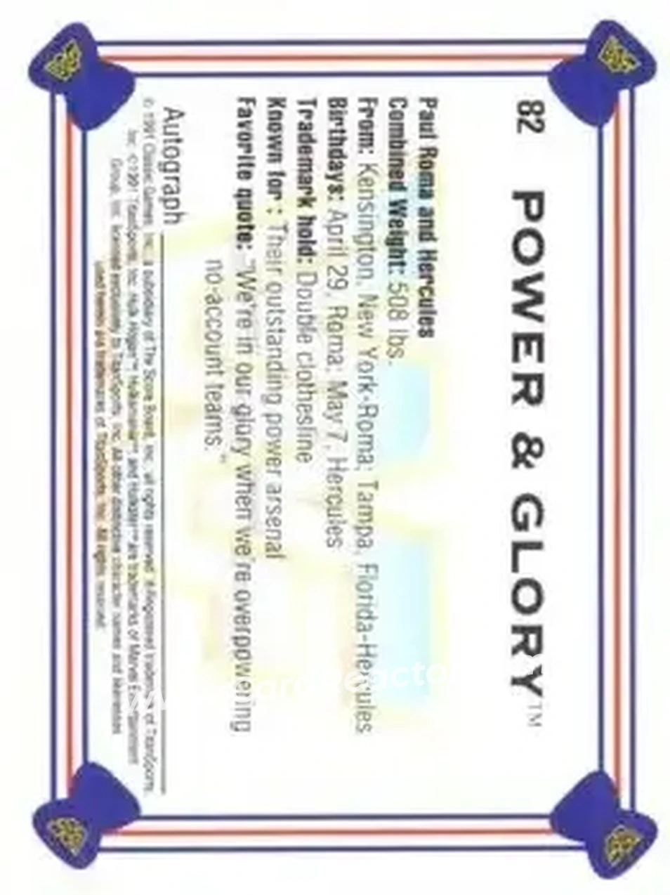 1991 Classic WWF Superstars #82 - Power & Glory