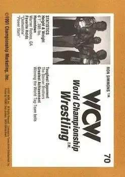 1991 Championship Marketing WCW #70 - Ron Simmons - Back