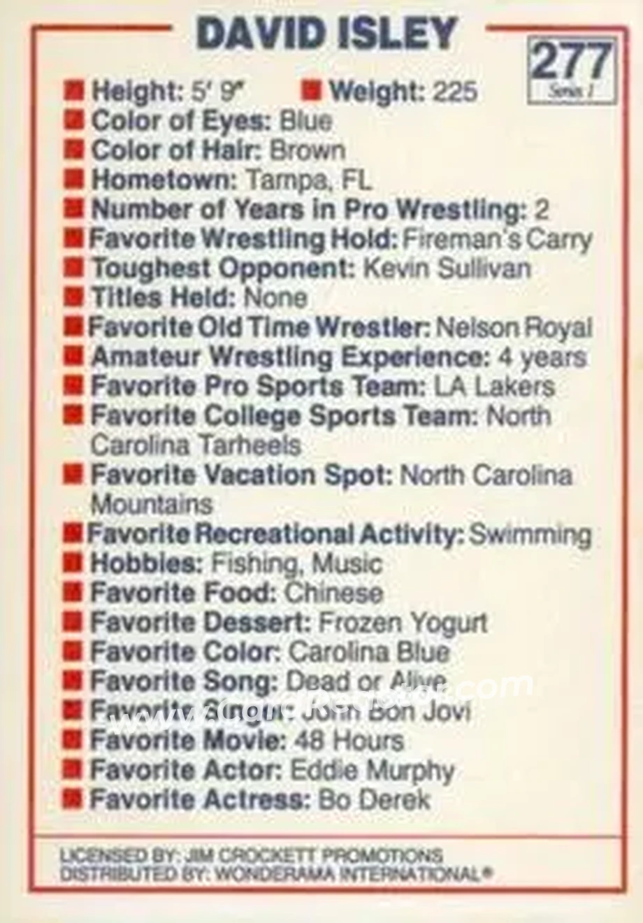 1988 Wonderama NWA #277 - David Isley