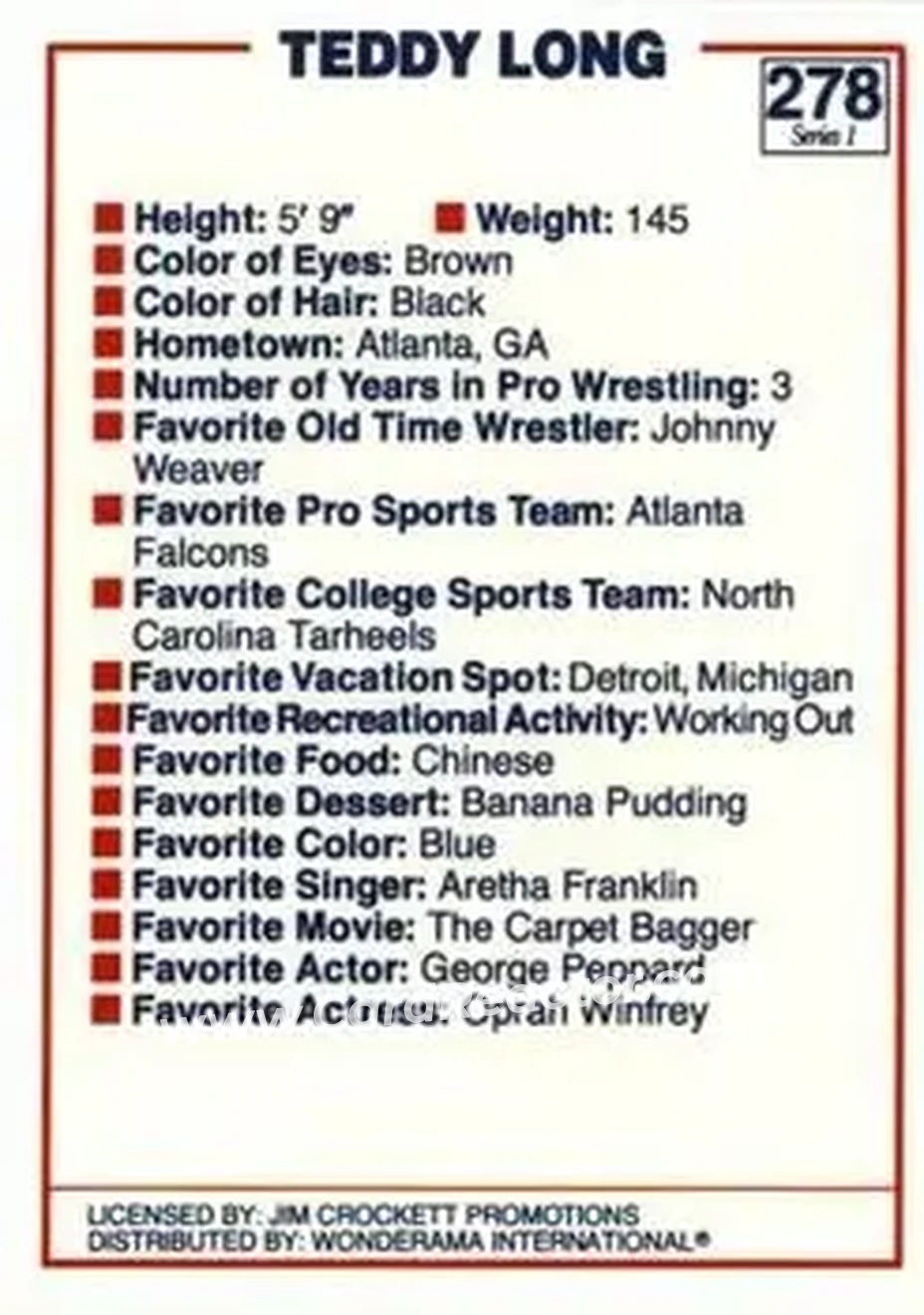 1988 Wonderama NWA #278 - Teddy Long