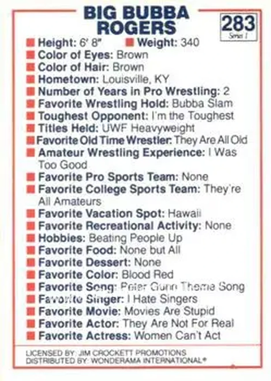1988 Wonderama NWA #283 - Big Boss Man