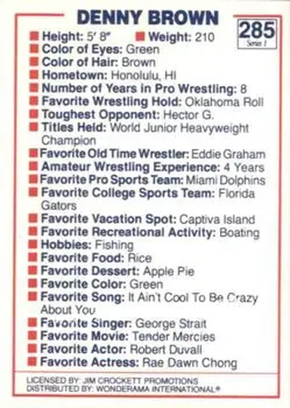 1988 Wonderama NWA #285 - Denny Brown 1988 Wonderama NWA #285 - Denny Brown