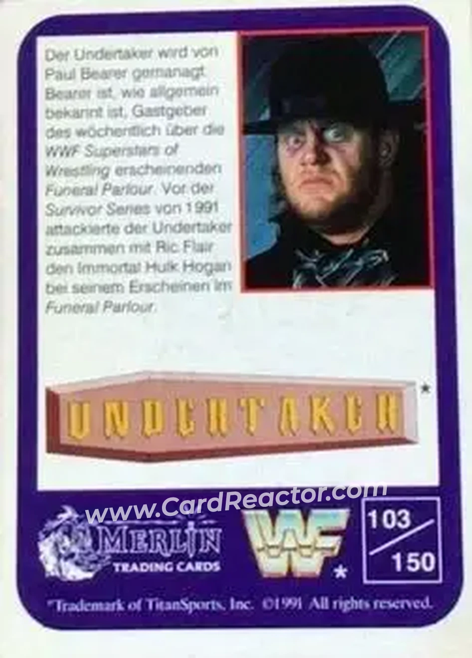1991 Merlin WWF (German) #103 - The Undertaker