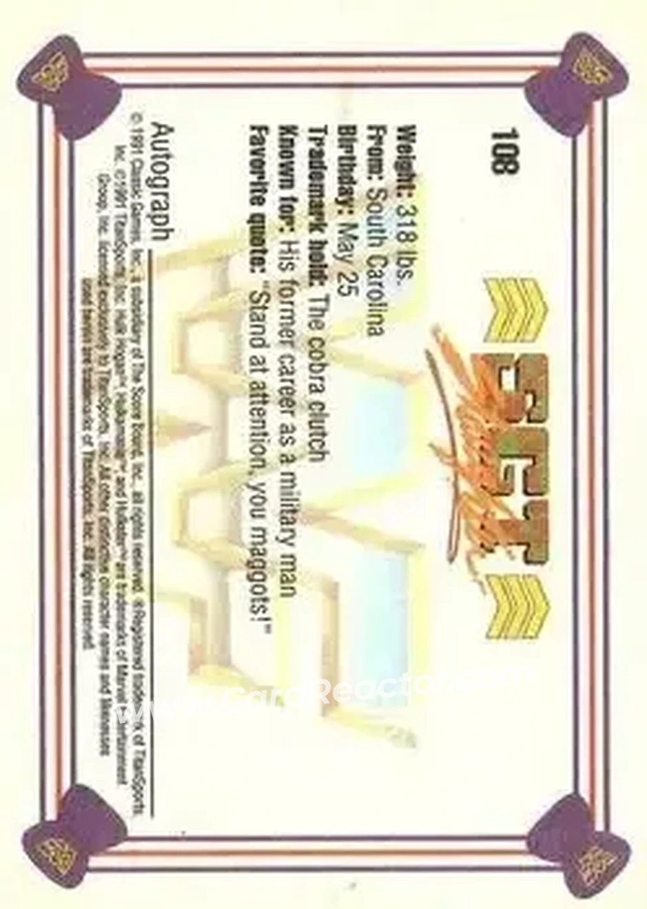 1991 Classic WWF Superstars #108 - Card #108