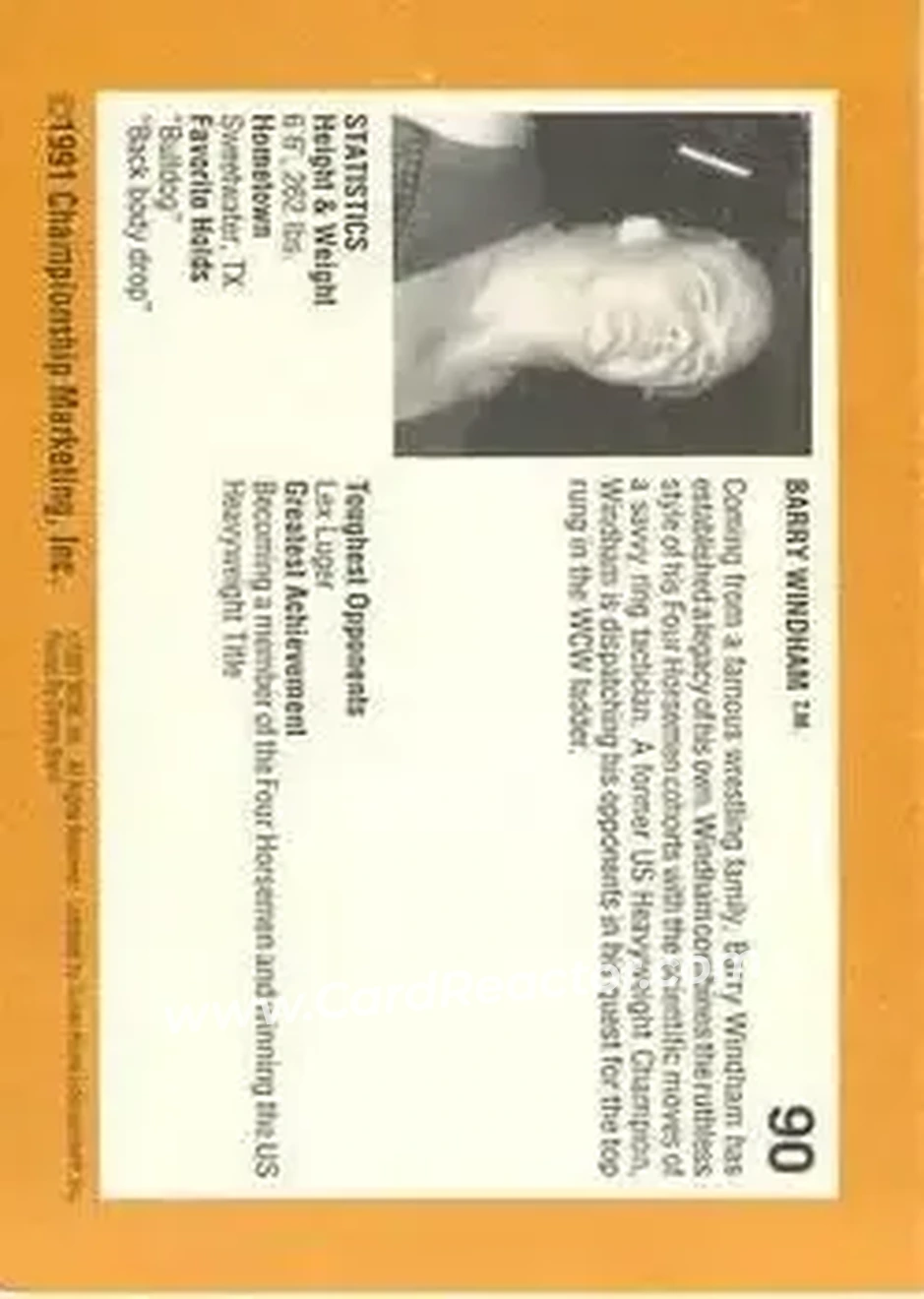 1991 Championship Marketing WCW #90 - The Widow Maker 1991 Championship Marketing WCW #90 - The Widow Maker