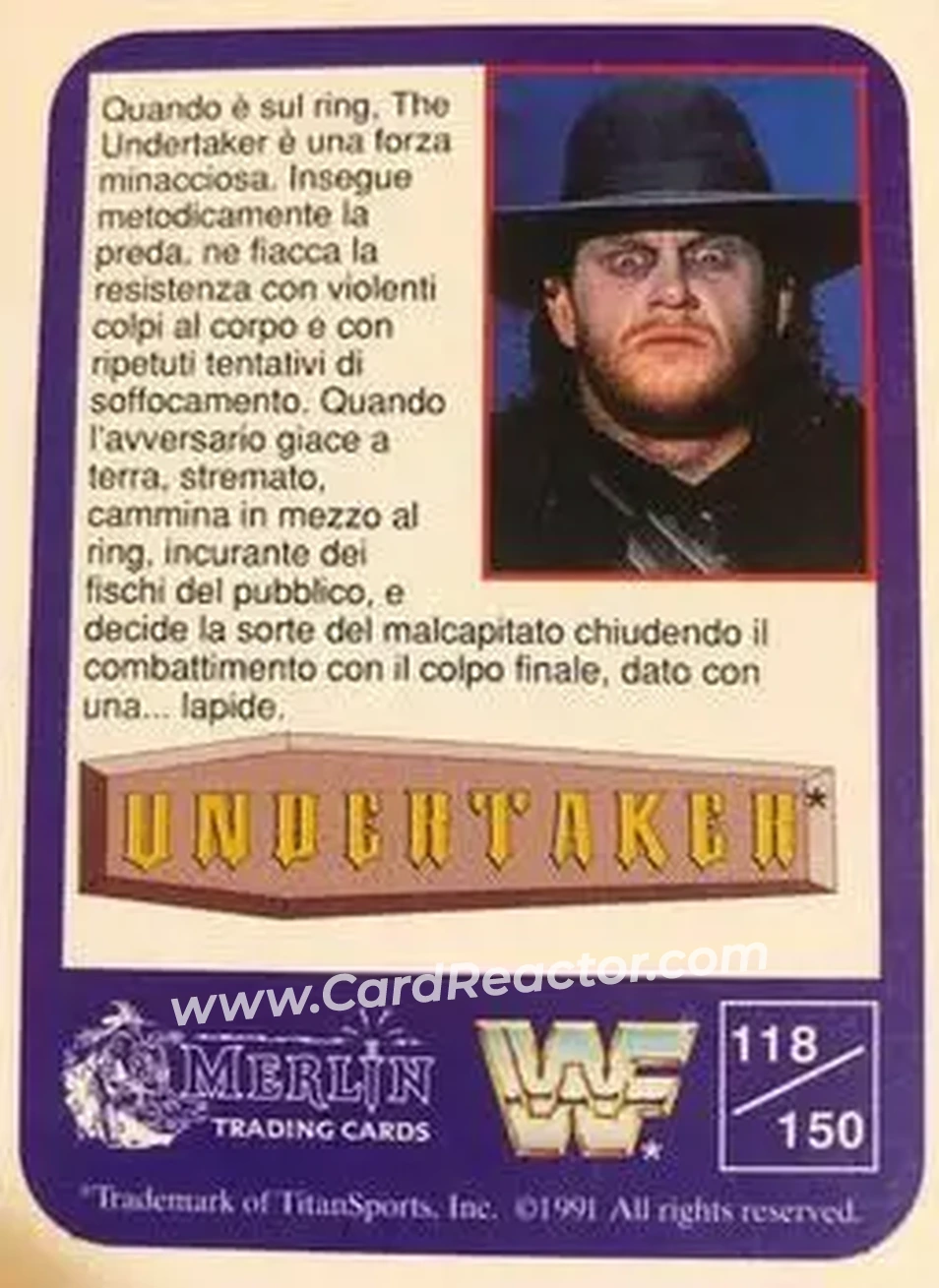 1991 Merlin WWF (Italian) #118 - The Undertaker