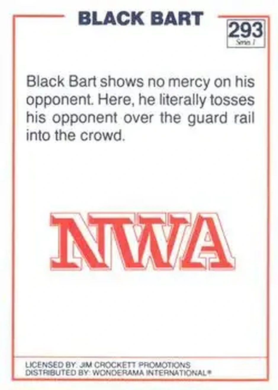 1988 Wonderama NWA #293 - Black Bart 1988 Wonderama NWA #293 - Black Bart