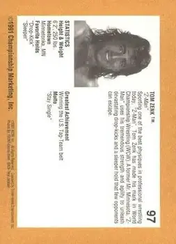 1991 Championship Marketing WCW #97 - Tom Zenk - Back
