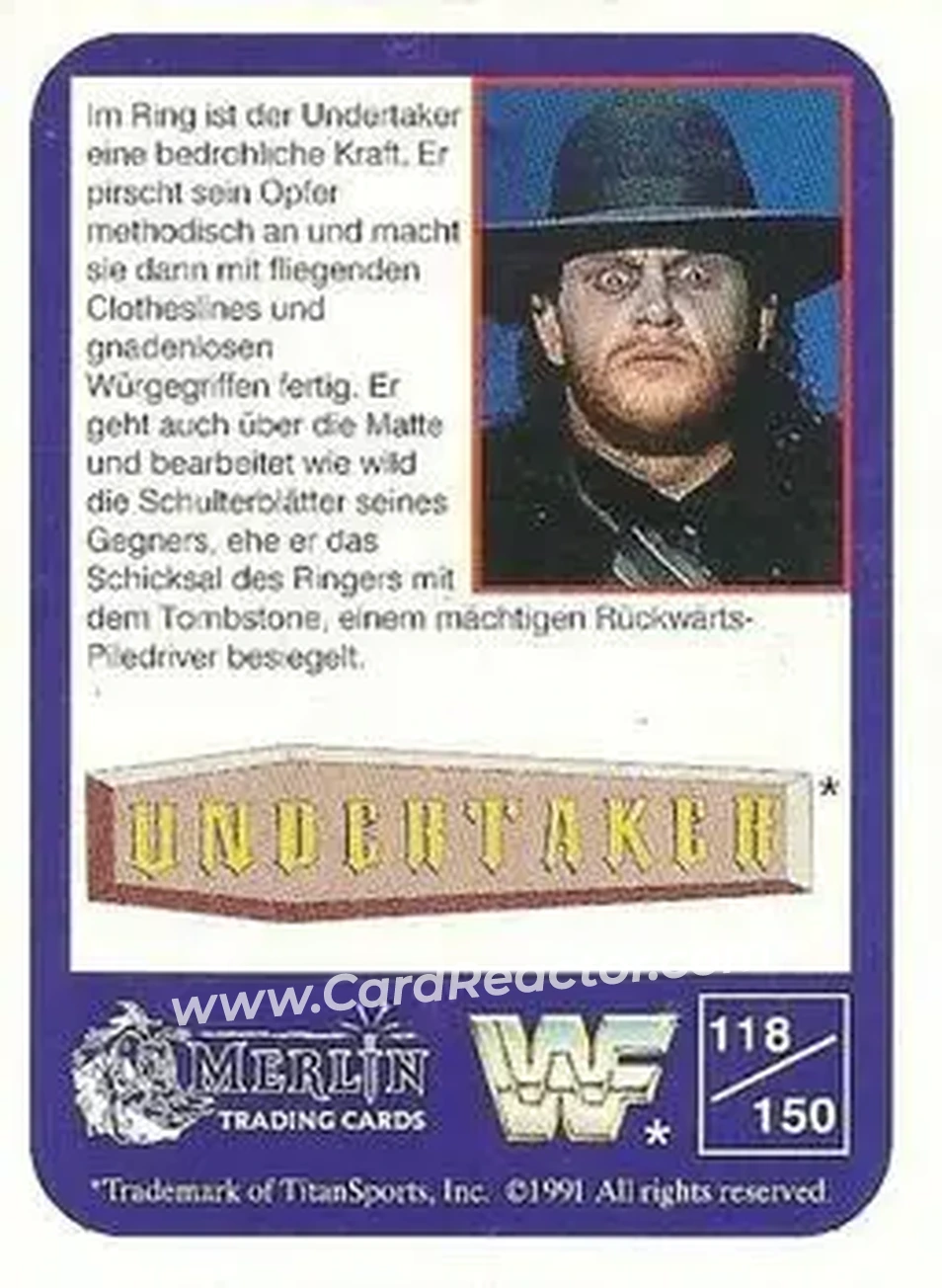1991 Merlin WWF (German) #118 - The Undertaker