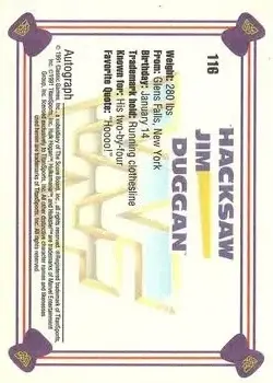 1991 Classic WWF Superstars #116 - Hacksaw Jim Duggan - Back