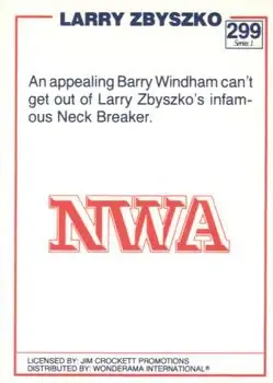 1988 Wonderama NWA #299 - Larry Zbyszko - Back