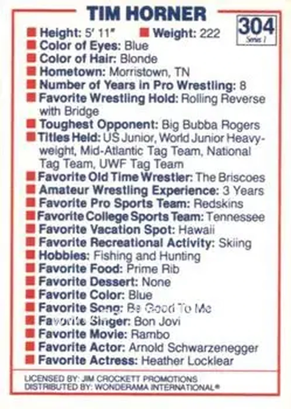 1988 Wonderama NWA #304 - Tim Horner